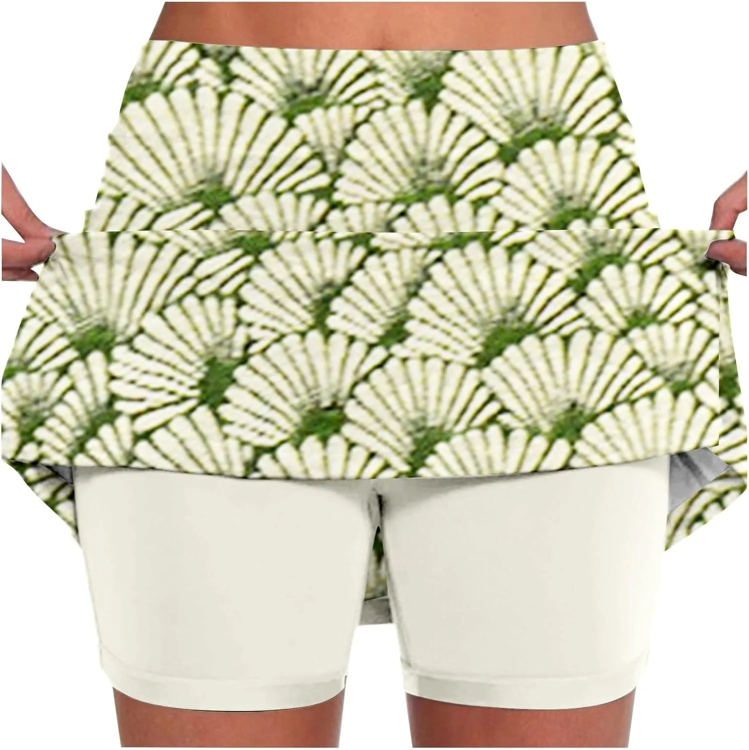 Women High-Rise 2 in 1 Skorts Floral Printing Workout Athletic Skirt Shorts Stretchy Bodybuilding Sport Tennis Shorts
