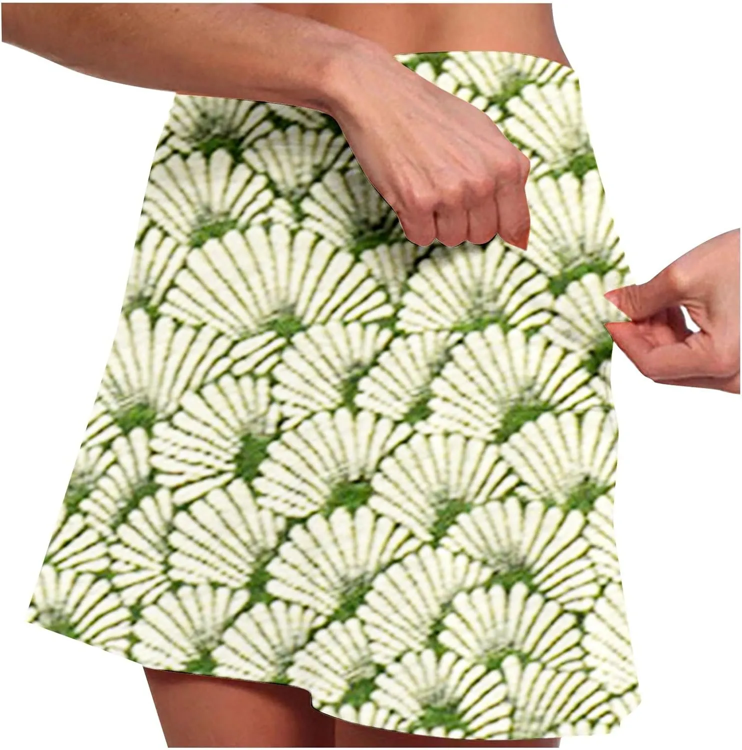 Women High-Rise 2 in 1 Skorts Floral Printing Workout Athletic Skirt Shorts Stretchy Bodybuilding Sport Tennis Shorts