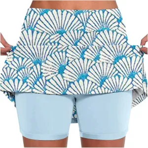 Women High-Rise 2 in 1 Skorts Floral Printing Workout Athletic Skirt Shorts Stretchy Bodybuilding Sport Tennis Shorts