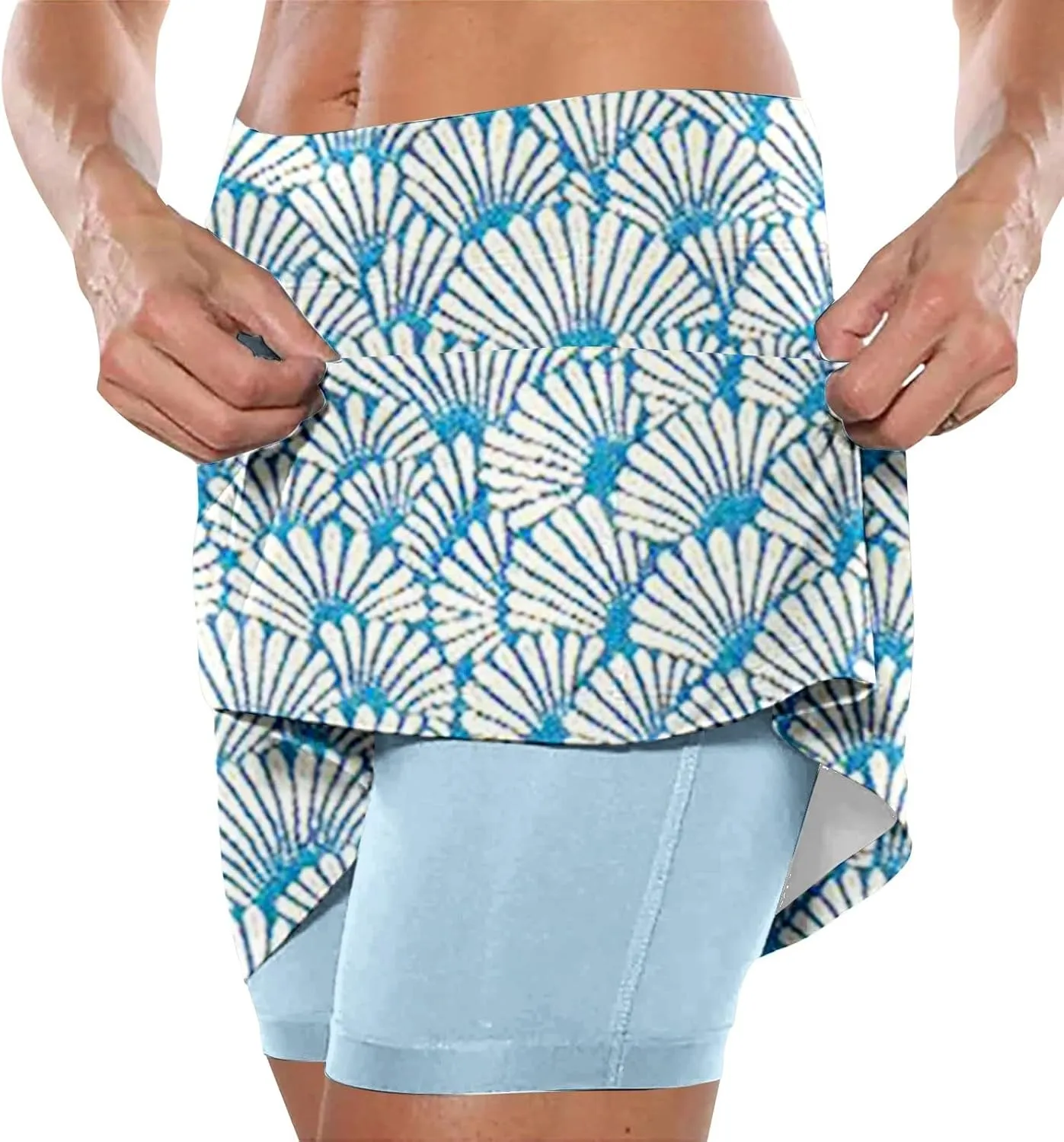 Women High-Rise 2 in 1 Skorts Floral Printing Workout Athletic Skirt Shorts Stretchy Bodybuilding Sport Tennis Shorts