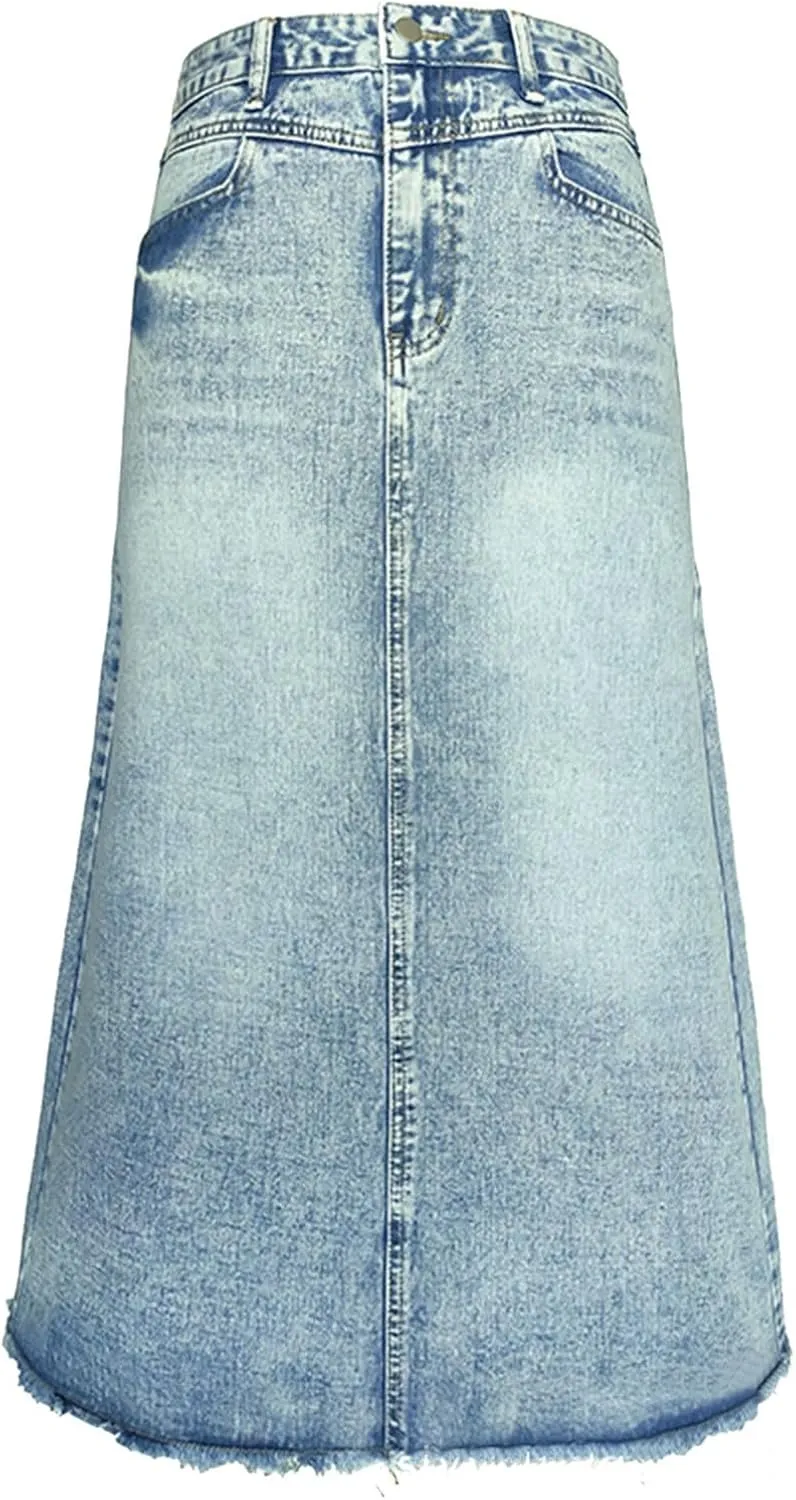 Women Skirt Comfortable and Soft Denim A Line Skirt High Waisted Slimming Mid Length Long Skirt Wrap Skirt Size