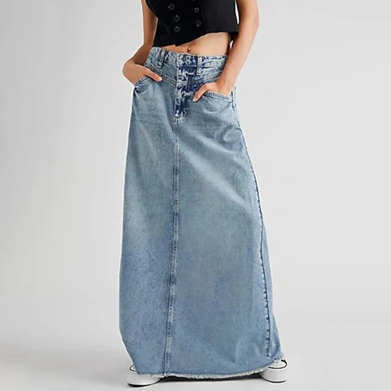 Women Skirt Comfortable and Soft Denim A Line Skirt High Waisted Slimming Mid Length Long Skirt Wrap Skirt Size