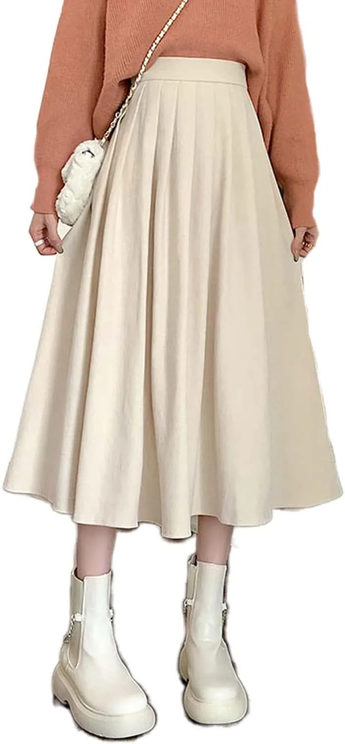 Women's Boho Preppy Pleated A-Line Flowy Swing Maxi Long Skirt Korean Fashion Grunge Clothes Teen Girls Trendy Stuff