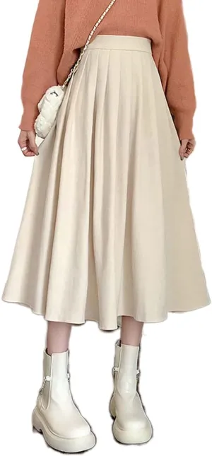 Women's Boho Preppy Pleated A-Line Flowy Swing Maxi Long Skirt Korean Fashion Grunge Clothes Teen Girls Trendy Stuff