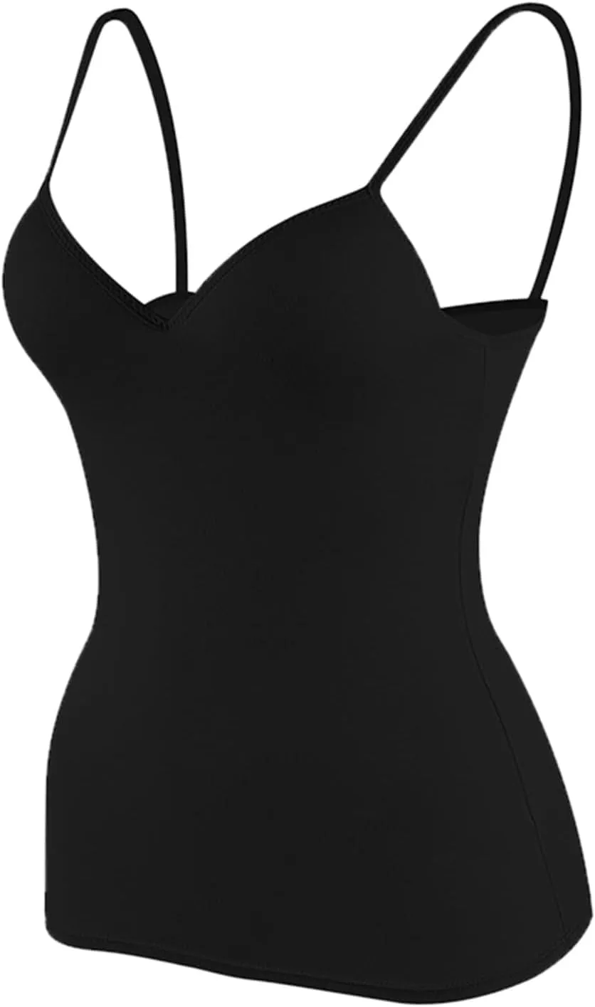 Womens Camisole Tank Tops with Built in Bra Workout Tops Yoga Shirt Cotton Undershirt Adjustable Spaghetti Strap Tank Tops