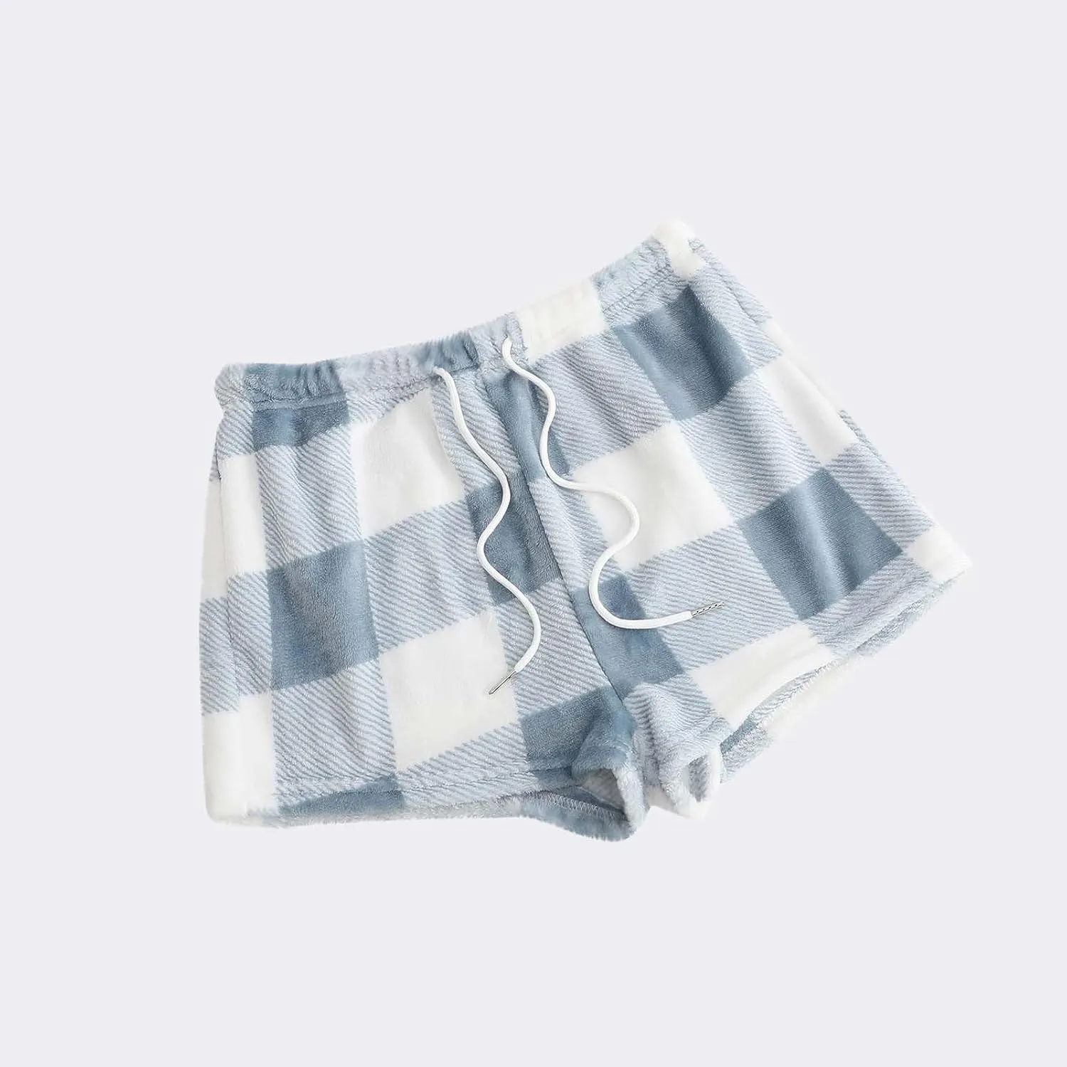 Women's Flannel Shorts Fashion Plaid Printed Lace up Waist Plush Sleepwear Bottoms Loose Casual Pajamas Short Pant