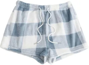 Women's Flannel Shorts Fashion Plaid Printed Lace up Waist Plush Sleepwear Bottoms Loose Casual Pajamas Short Pant