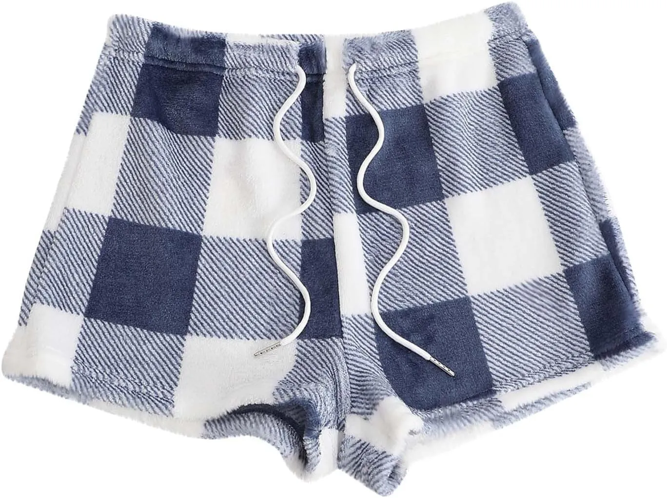 Women's Flannel Shorts Fashion Plaid Printed Lace up Waist Plush Sleepwear Bottoms Loose Casual Pajamas Short Pant
