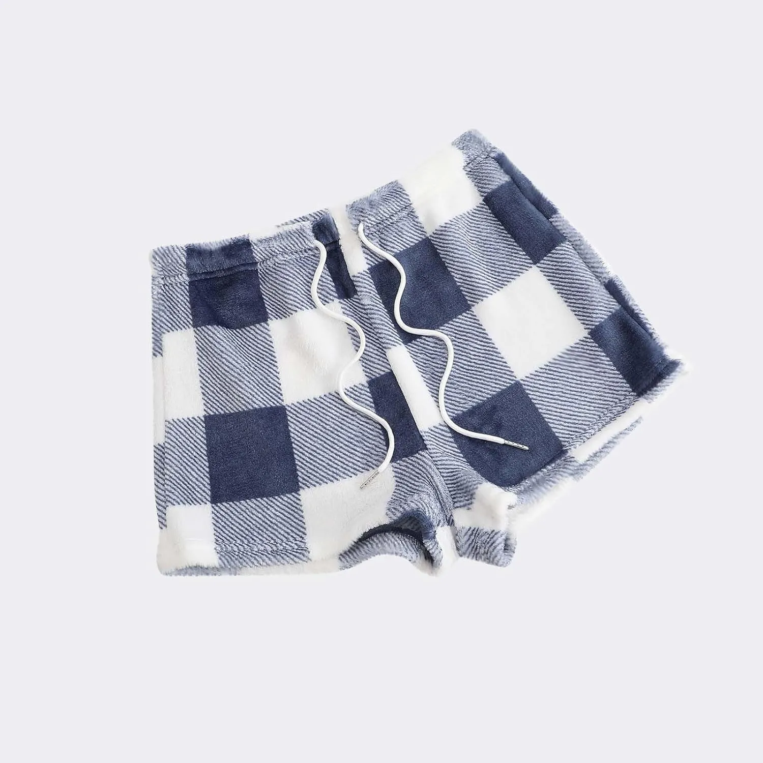 Women's Flannel Shorts Fashion Plaid Printed Lace up Waist Plush Sleepwear Bottoms Loose Casual Pajamas Short Pant