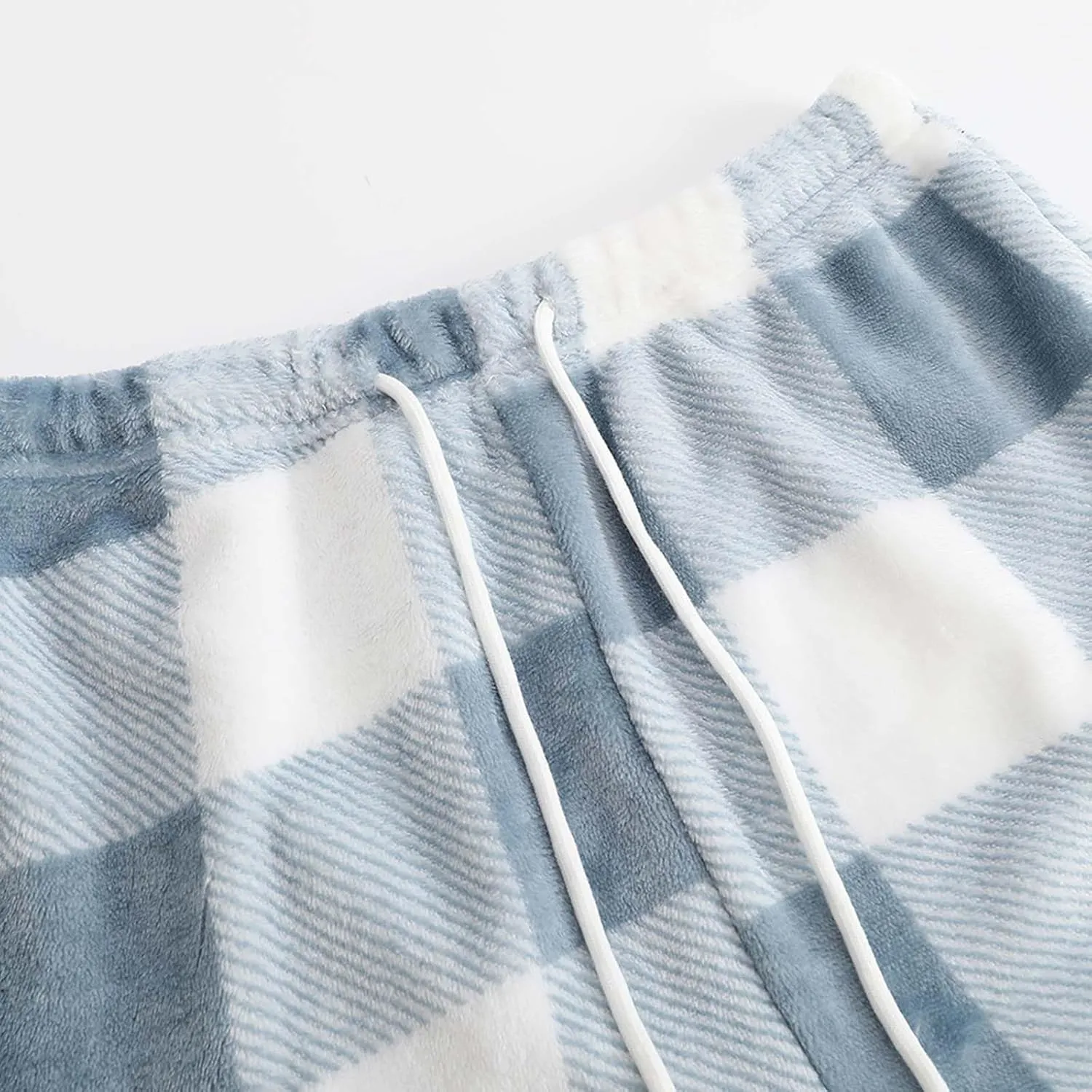 Women's Flannel Shorts Fashion Plaid Printed Lace up Waist Plush Sleepwear Bottoms Loose Casual Pajamas Short Pant