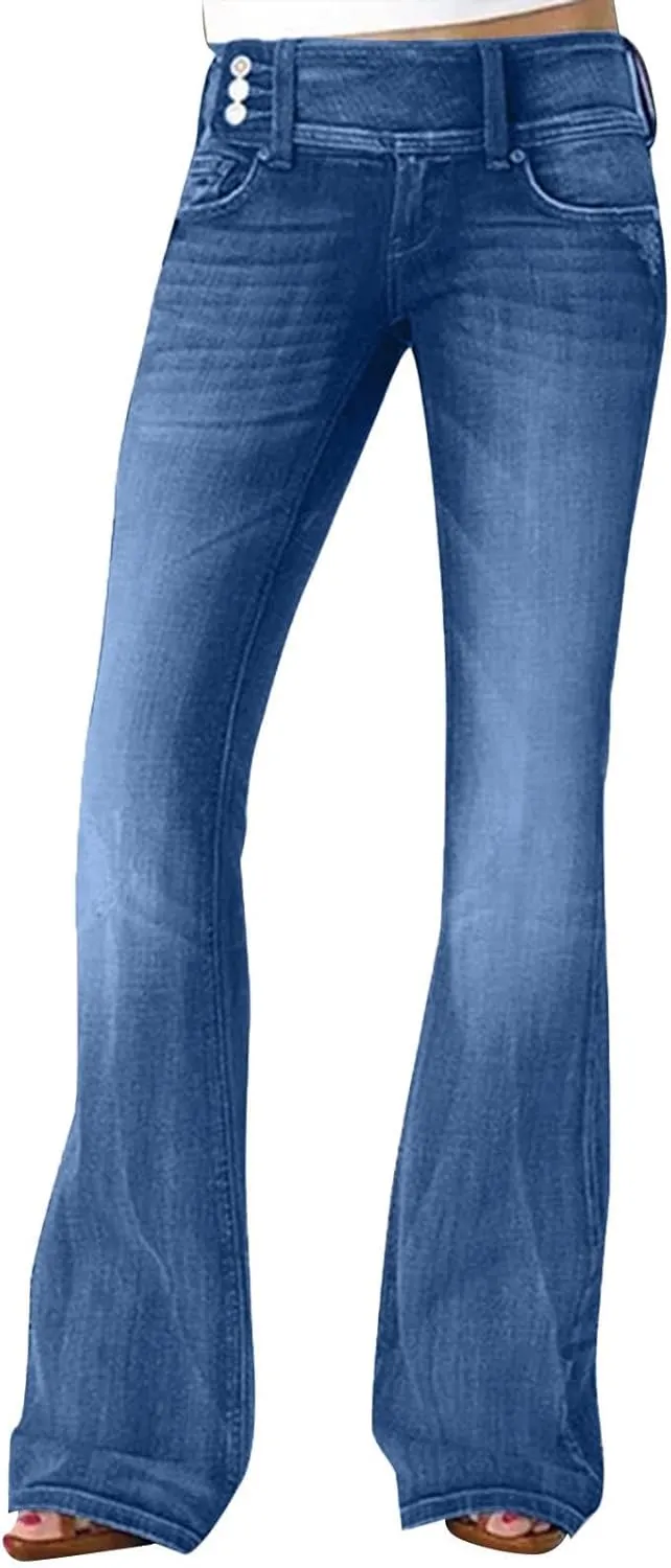 Womens Flare Jeans High Waisted Wide Leg Baggy Stretchy Skinny Destroyed Straight Leg Ankle Denim Pants Bell Bottom