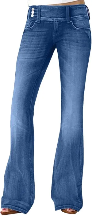 Womens Flare Jeans High Waisted Wide Leg Baggy Stretchy Skinny Destroyed Straight Leg Ankle Denim Pants Bell Bottom