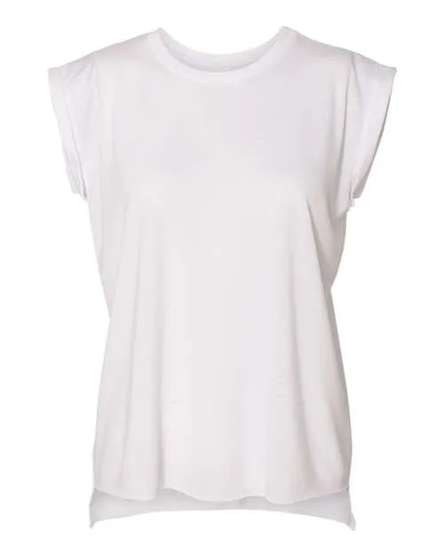 Womens Flowy Rolled Cuffs Muscle Tee - 8804