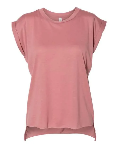 Womens Flowy Rolled Cuffs Muscle Tee - 8804