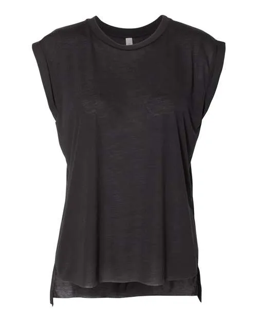 Womens Flowy Rolled Cuffs Muscle Tee - 8804