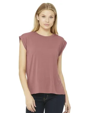 Womens Flowy Rolled Cuffs Muscle Tee - 8804