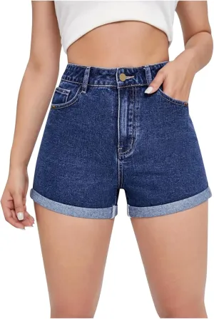 Women's Jean Shorts High Waisted Stretchy Casual Rolled Hem Zimbaplatinum Denim Shorts