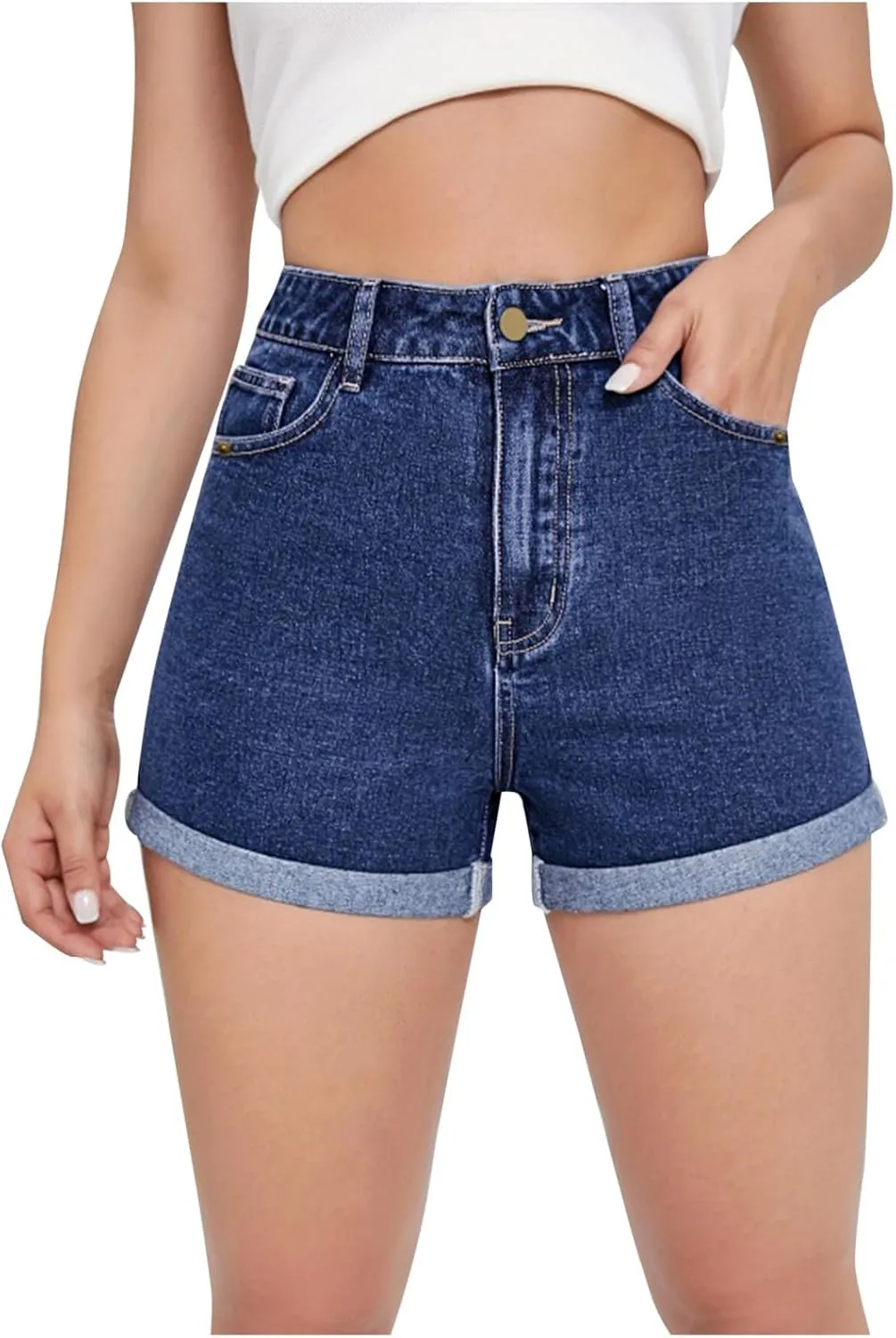 Women's Jean Shorts High Waisted Stretchy Casual Rolled Hem Zimbaplatinum Denim Shorts