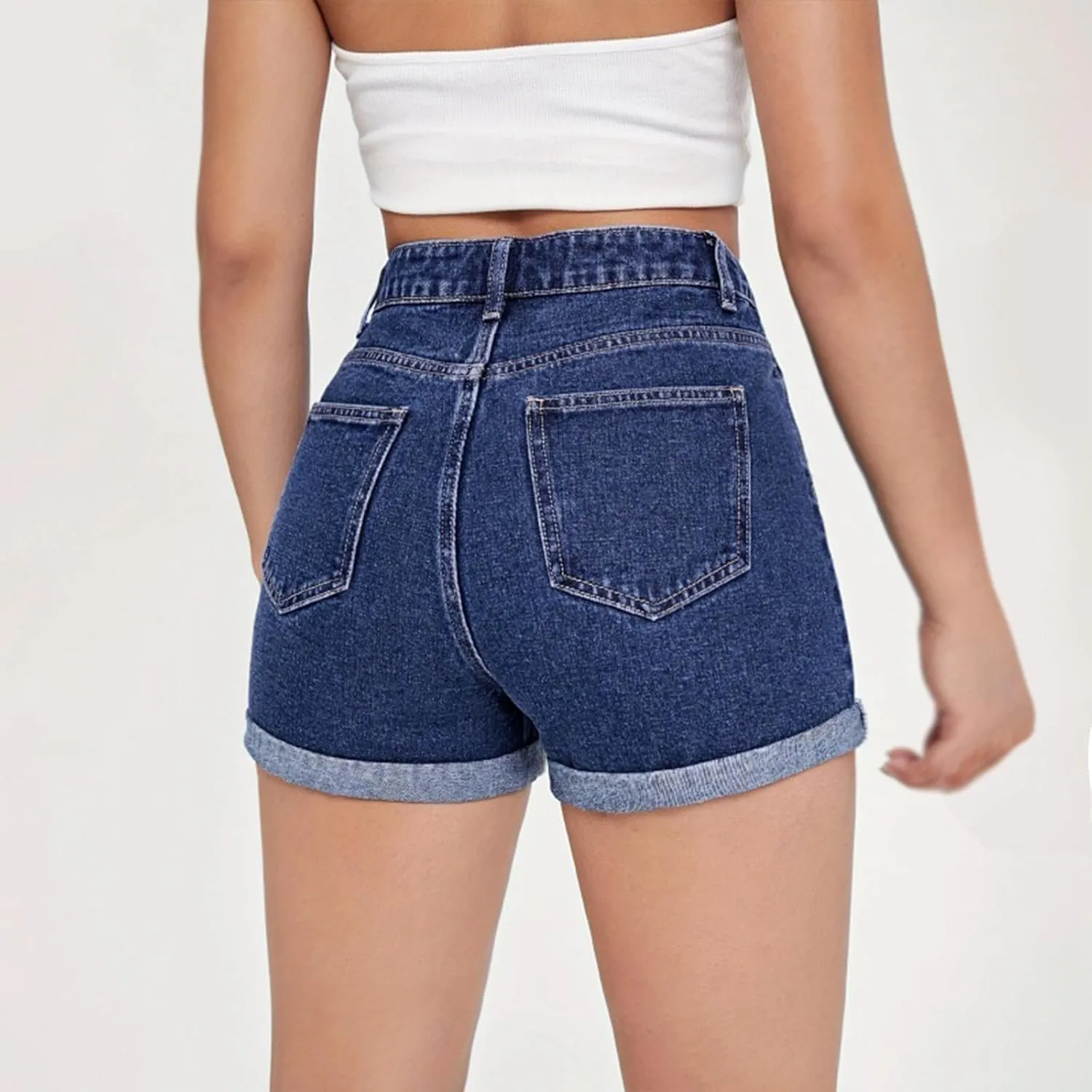 Women's Jean Shorts High Waisted Stretchy Casual Rolled Hem Zimbaplatinum Denim Shorts