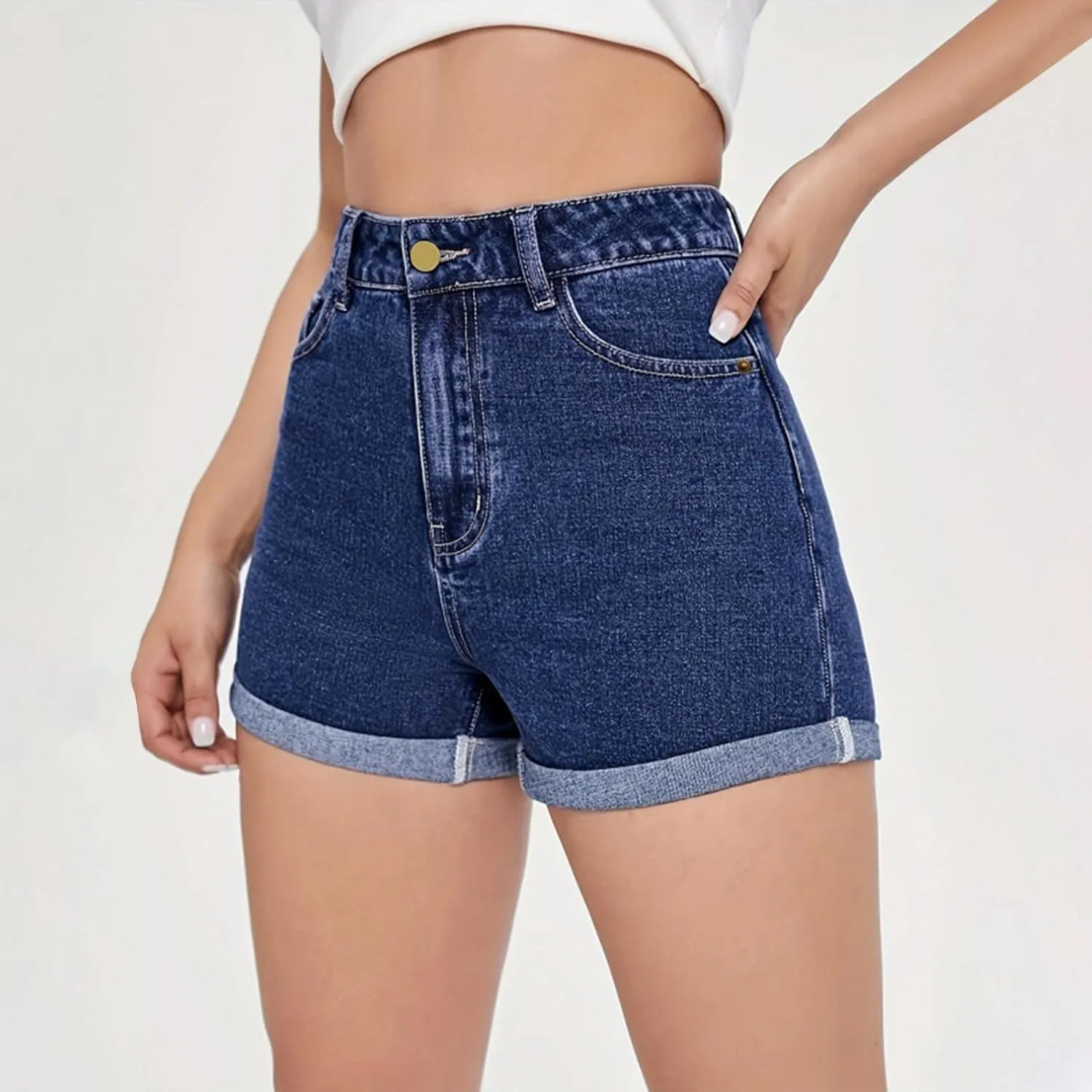 Women's Jean Shorts High Waisted Stretchy Casual Rolled Hem Zimbaplatinum Denim Shorts