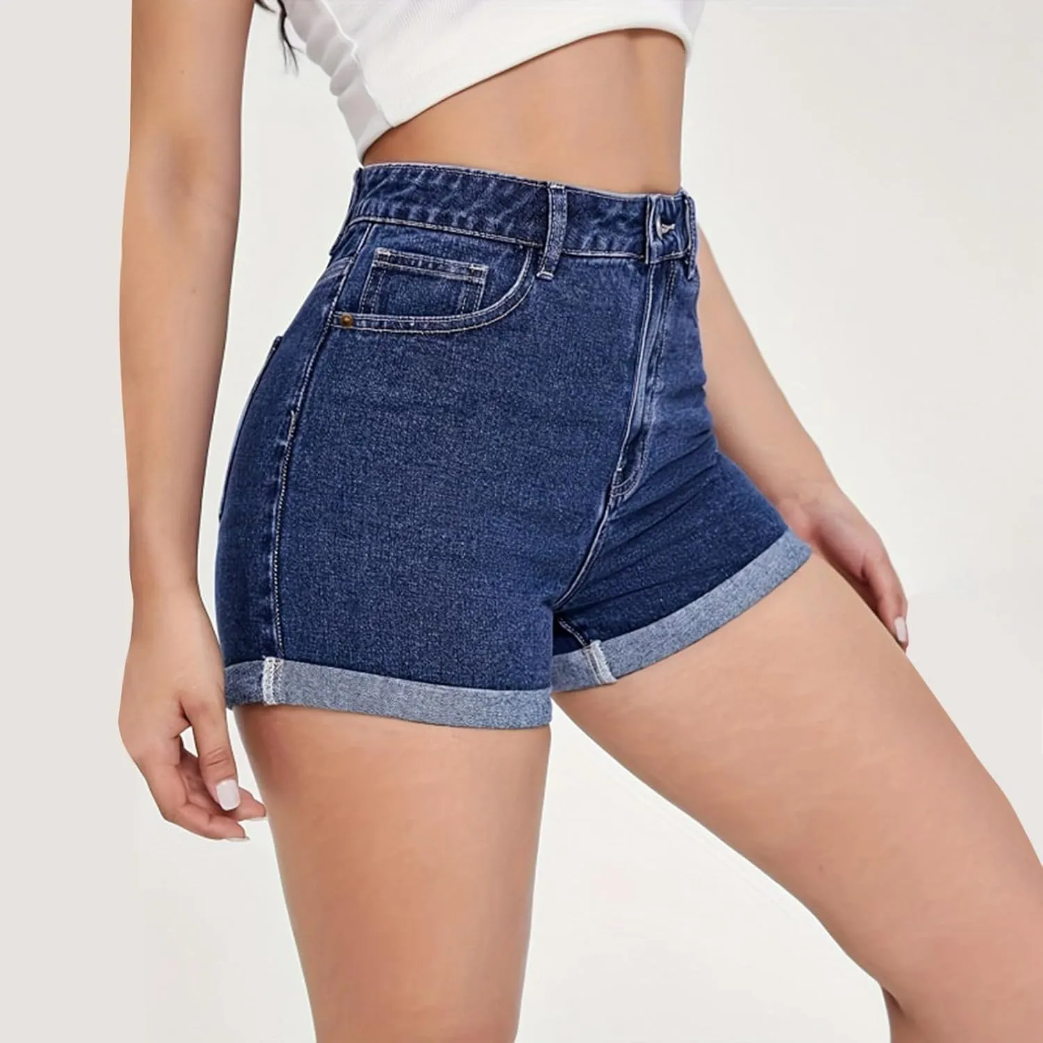 Women's Jean Shorts High Waisted Stretchy Casual Rolled Hem Zimbaplatinum Denim Shorts