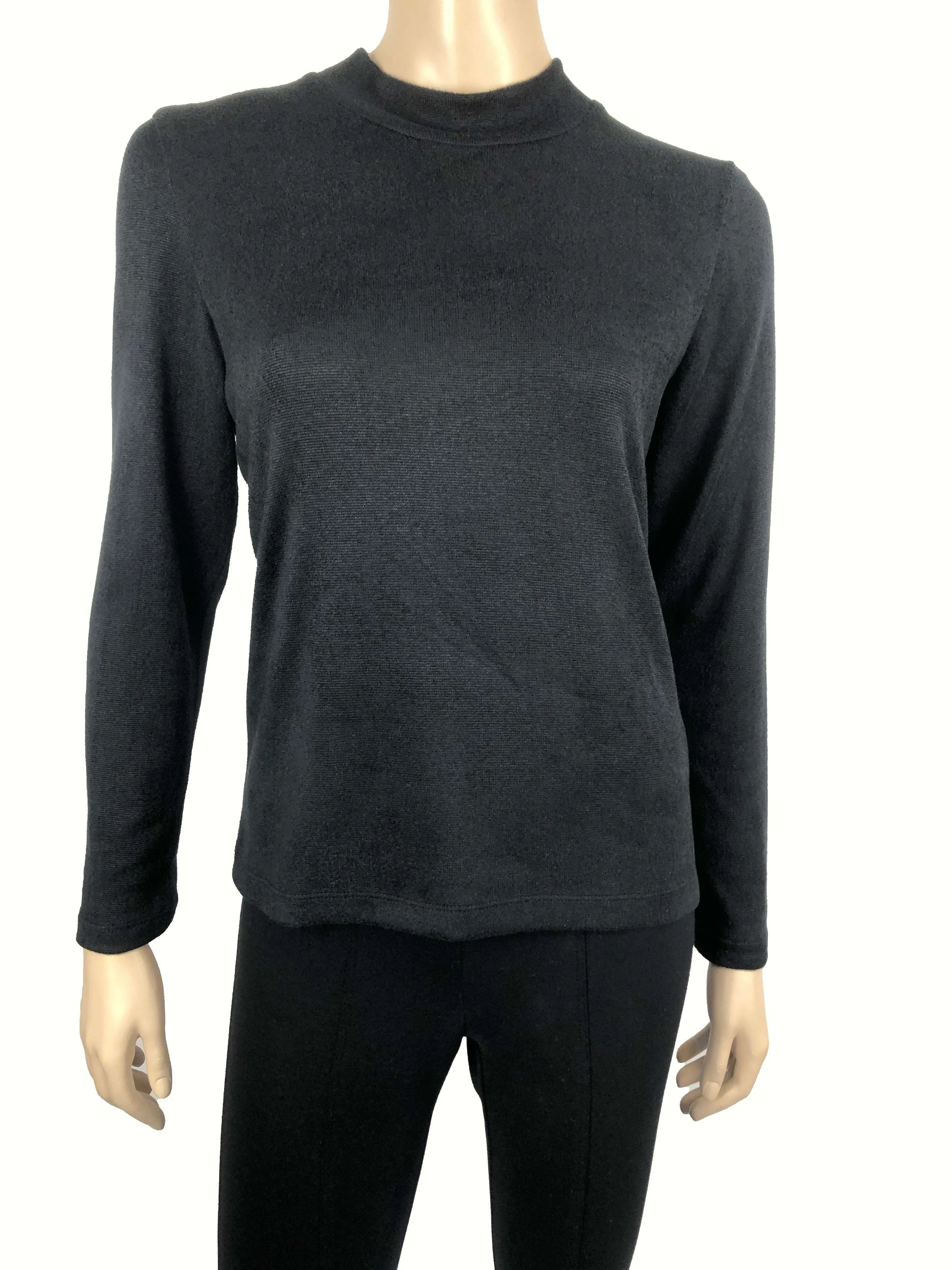 Women's Mock Neck Sweater Black Soft Knit Fabric - Made In Canada