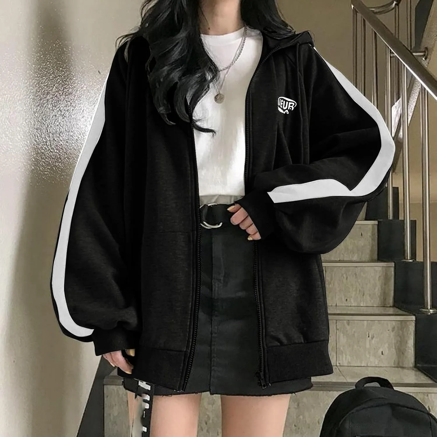 Womens Oversized Hoodie Zip Up Jackets Plus Size Y2K Cute Grunge Aesthetic Baggy Hoodies for Teen Girls