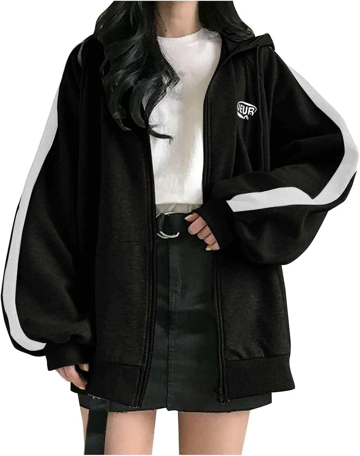 Womens Oversized Hoodie Zip Up Jackets Plus Size Y2K Cute Grunge Aesthetic Baggy Hoodies for Teen Girls