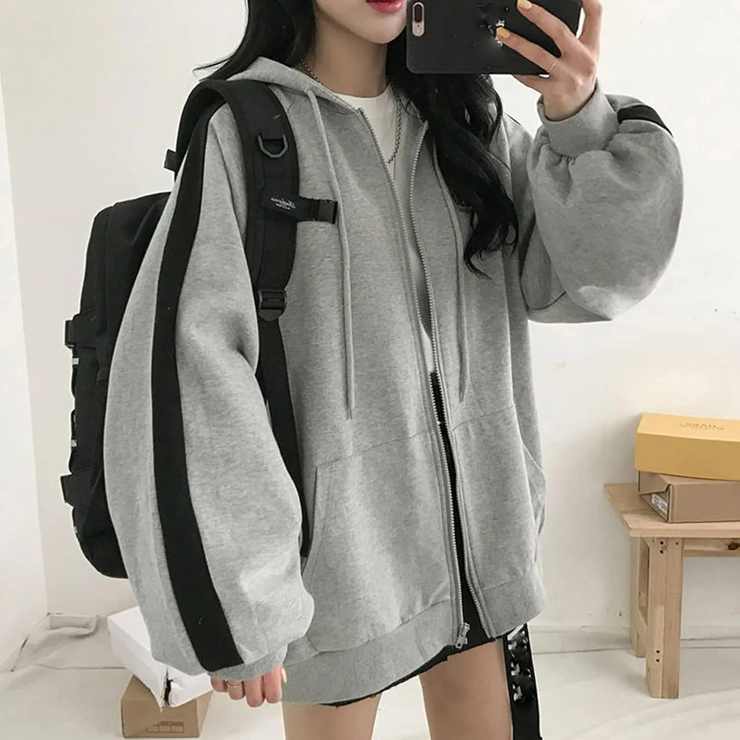 Womens Oversized Hoodie Zip Up Jackets Plus Size Y2K Cute Grunge Aesthetic Baggy Hoodies for Teen Girls