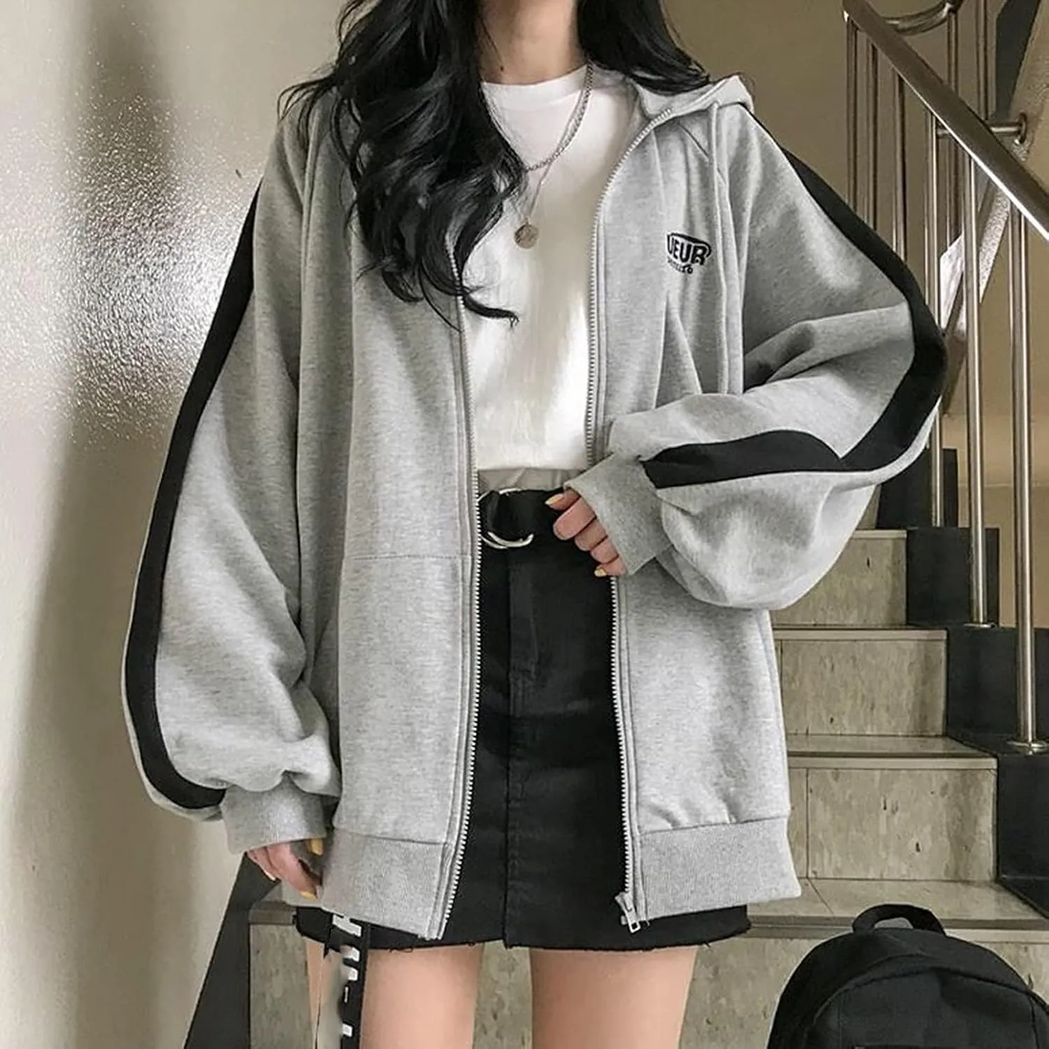 Womens Oversized Hoodie Zip Up Jackets Plus Size Y2K Cute Grunge Aesthetic Baggy Hoodies for Teen Girls