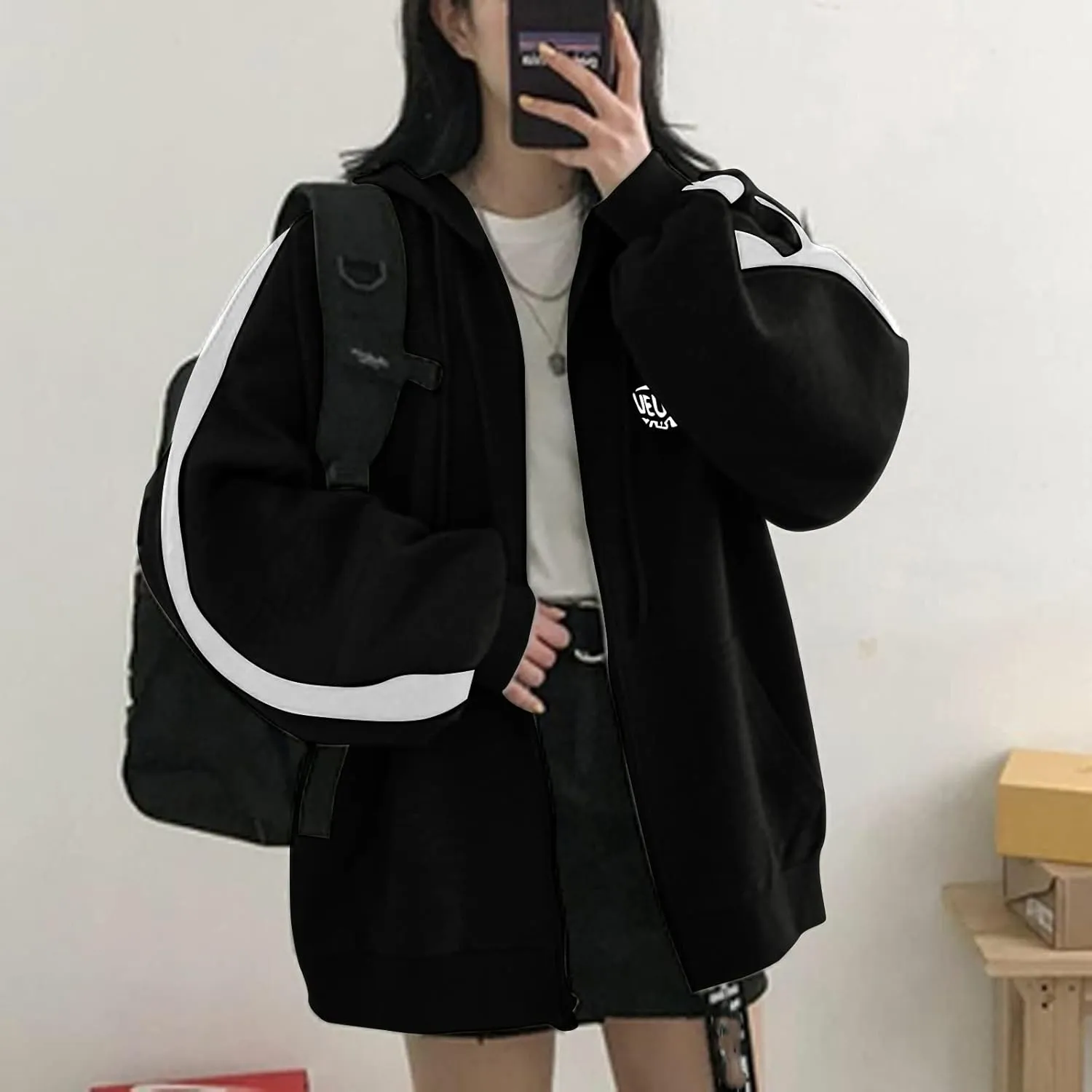 Womens Oversized Hoodie Zip Up Jackets Plus Size Y2K Cute Grunge Aesthetic Baggy Hoodies for Teen Girls
