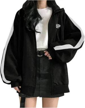 Womens Oversized Hoodie Zip Up Jackets Plus Size Y2K Cute Grunge Aesthetic Baggy Hoodies for Teen Girls