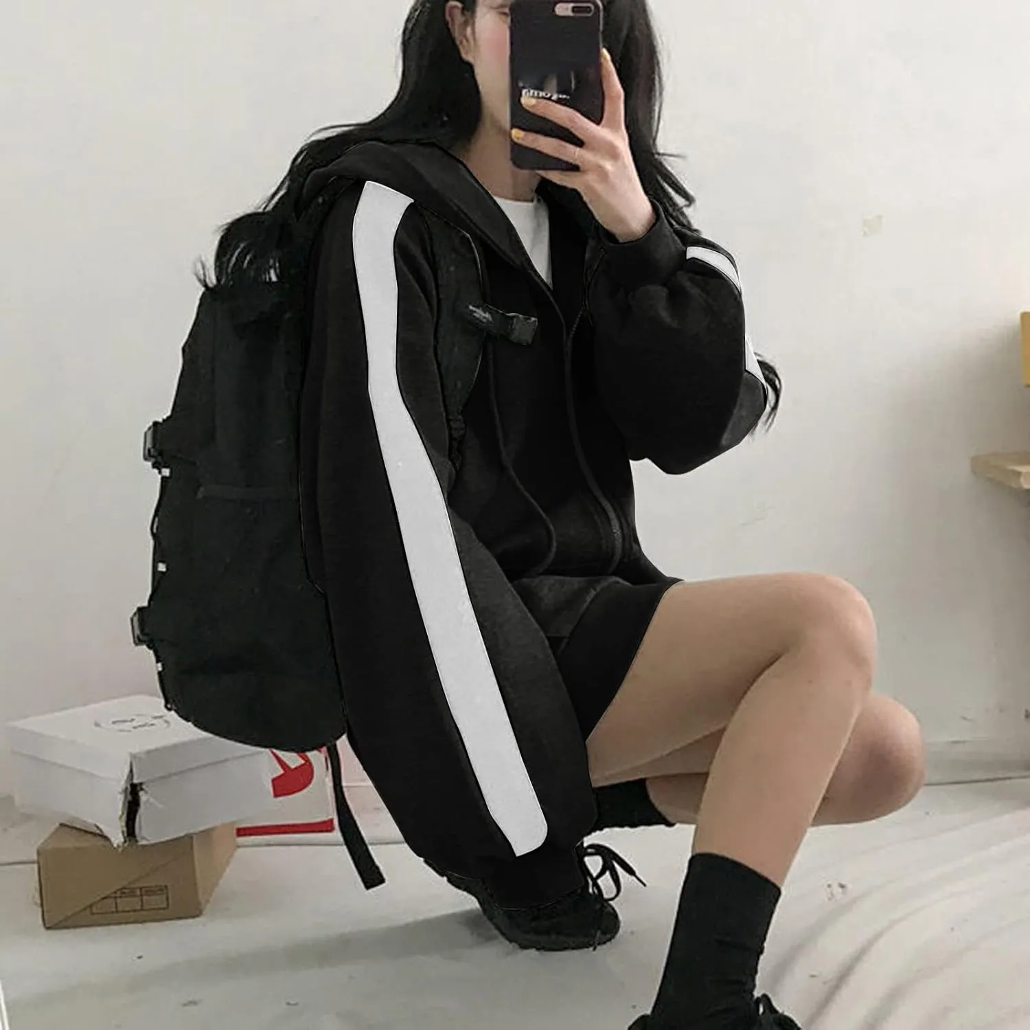 Womens Oversized Hoodie Zip Up Jackets Plus Size Y2K Cute Grunge Aesthetic Baggy Hoodies for Teen Girls