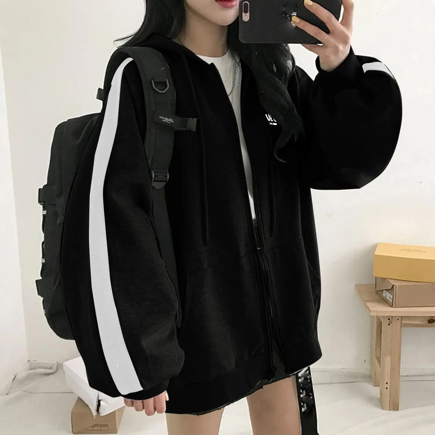 Womens Oversized Hoodie Zip Up Jackets Plus Size Y2K Cute Grunge Aesthetic Baggy Hoodies for Teen Girls