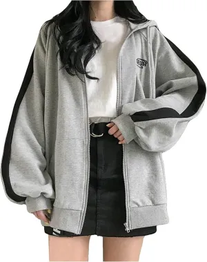 Womens Oversized Hoodie Zip Up Jackets Plus Size Y2K Cute Grunge Aesthetic Baggy Hoodies for Teen Girls