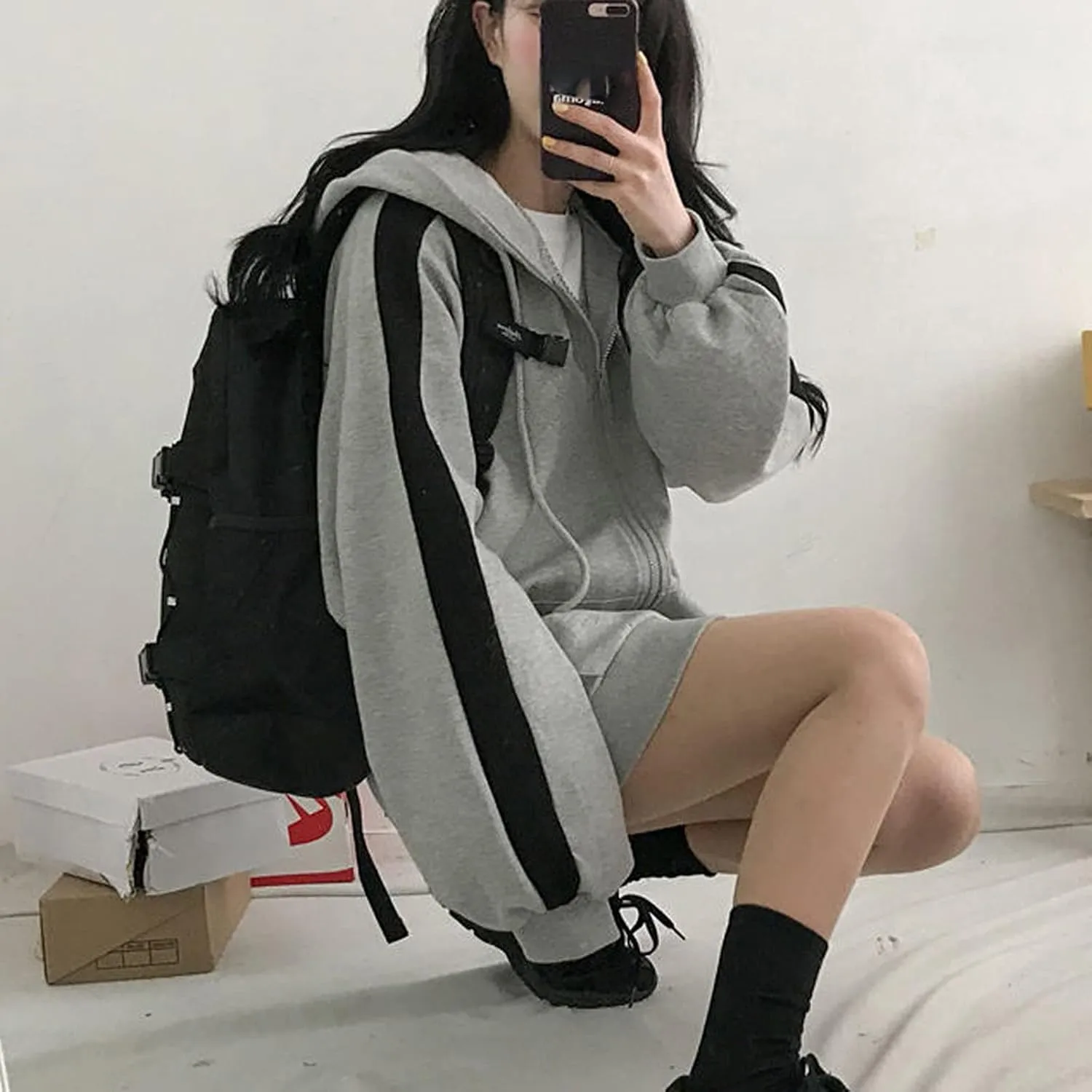 Womens Oversized Hoodie Zip Up Jackets Plus Size Y2K Cute Grunge Aesthetic Baggy Hoodies for Teen Girls