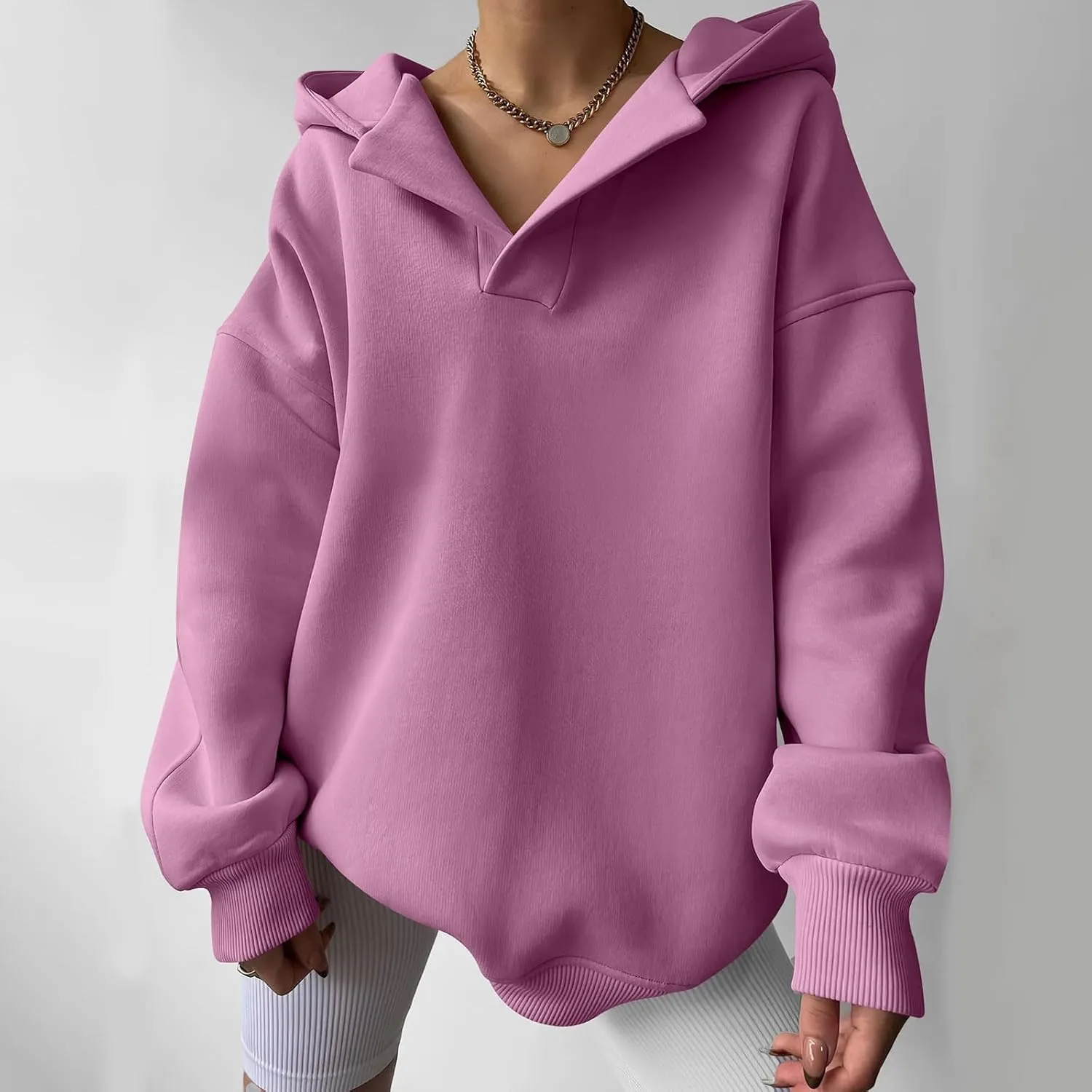 Womens Oversized Hoodies V Neck Long Sleeve Pullover Sweatshirts Tops Casual Fall Outfits Teen Girls 2024 Trendy