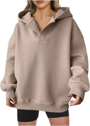 Womens Oversized Hoodies V Neck Long Sleeve Pullover Sweatshirts Tops Casual Fall Outfits Teen Girls 2024 Trendy
