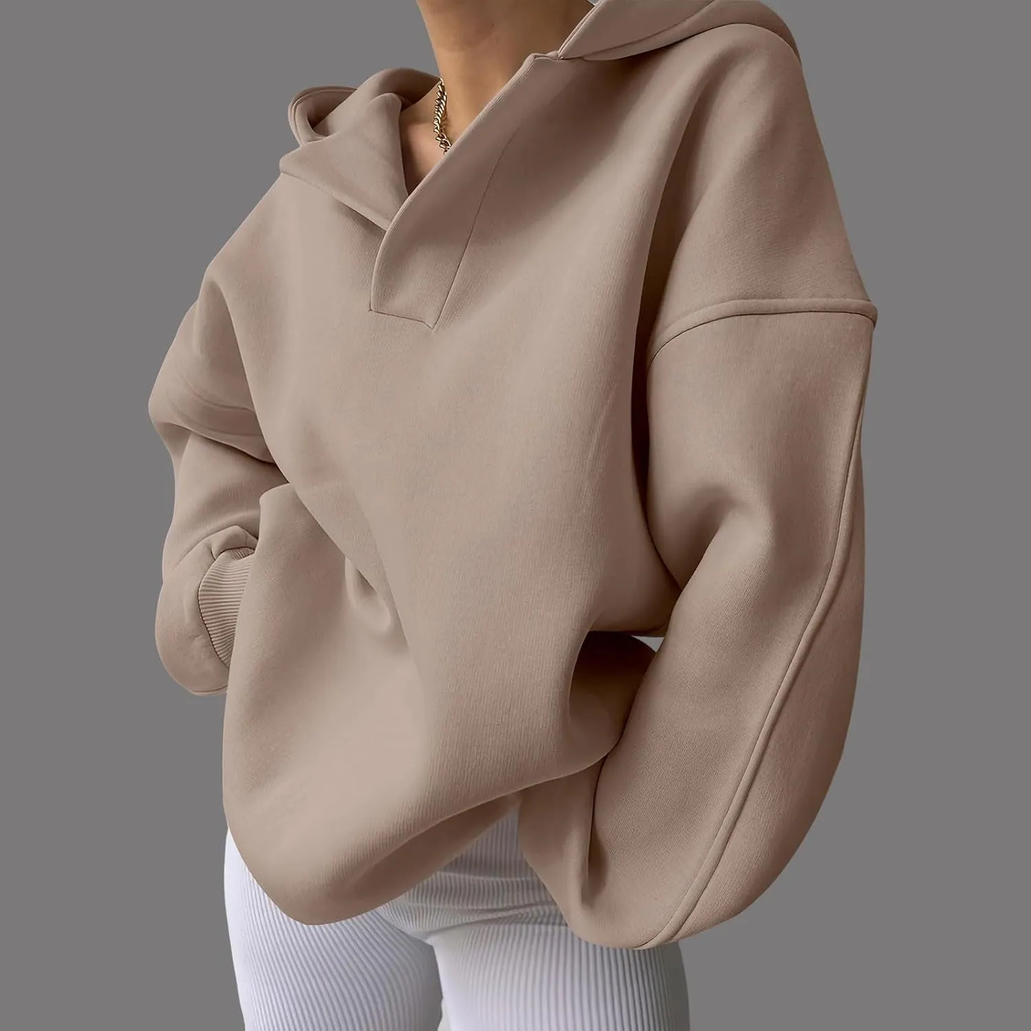 Womens Oversized Hoodies V Neck Long Sleeve Pullover Sweatshirts Tops Casual Fall Outfits Teen Girls 2024 Trendy