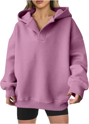 Womens Oversized Hoodies V Neck Long Sleeve Pullover Sweatshirts Tops Casual Fall Outfits Teen Girls 2024 Trendy