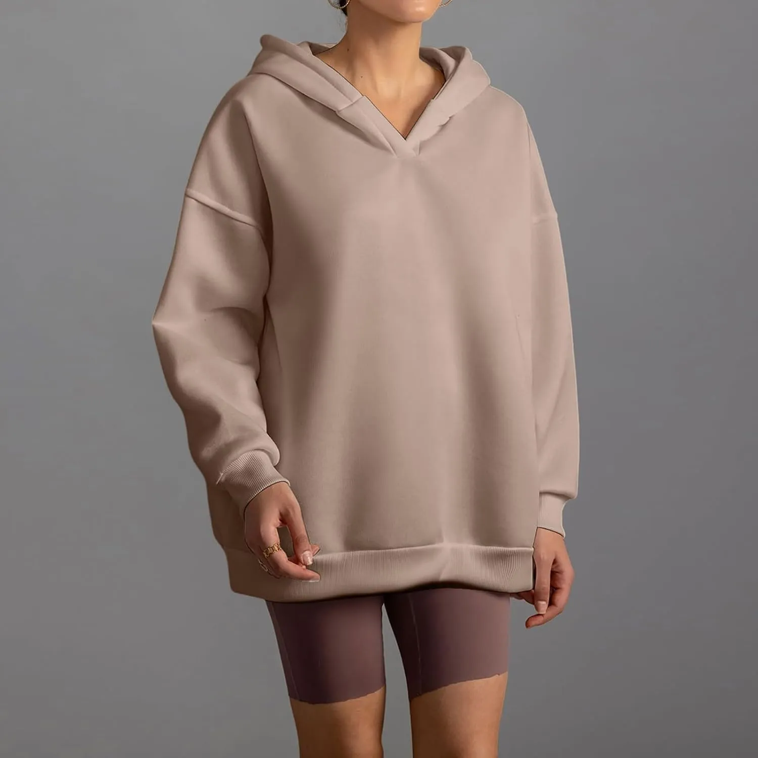 Womens Oversized Hoodies V Neck Long Sleeve Pullover Sweatshirts Tops Casual Fall Outfits Teen Girls 2024 Trendy