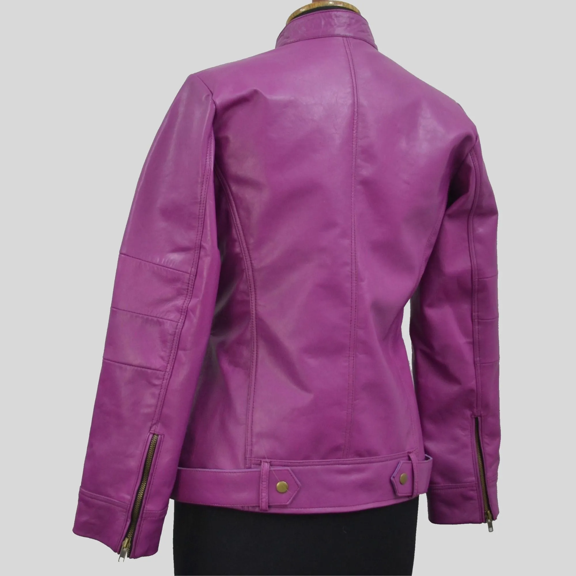 Women's Pink Genuine Lambskin Cafe Racer Leather Jacket