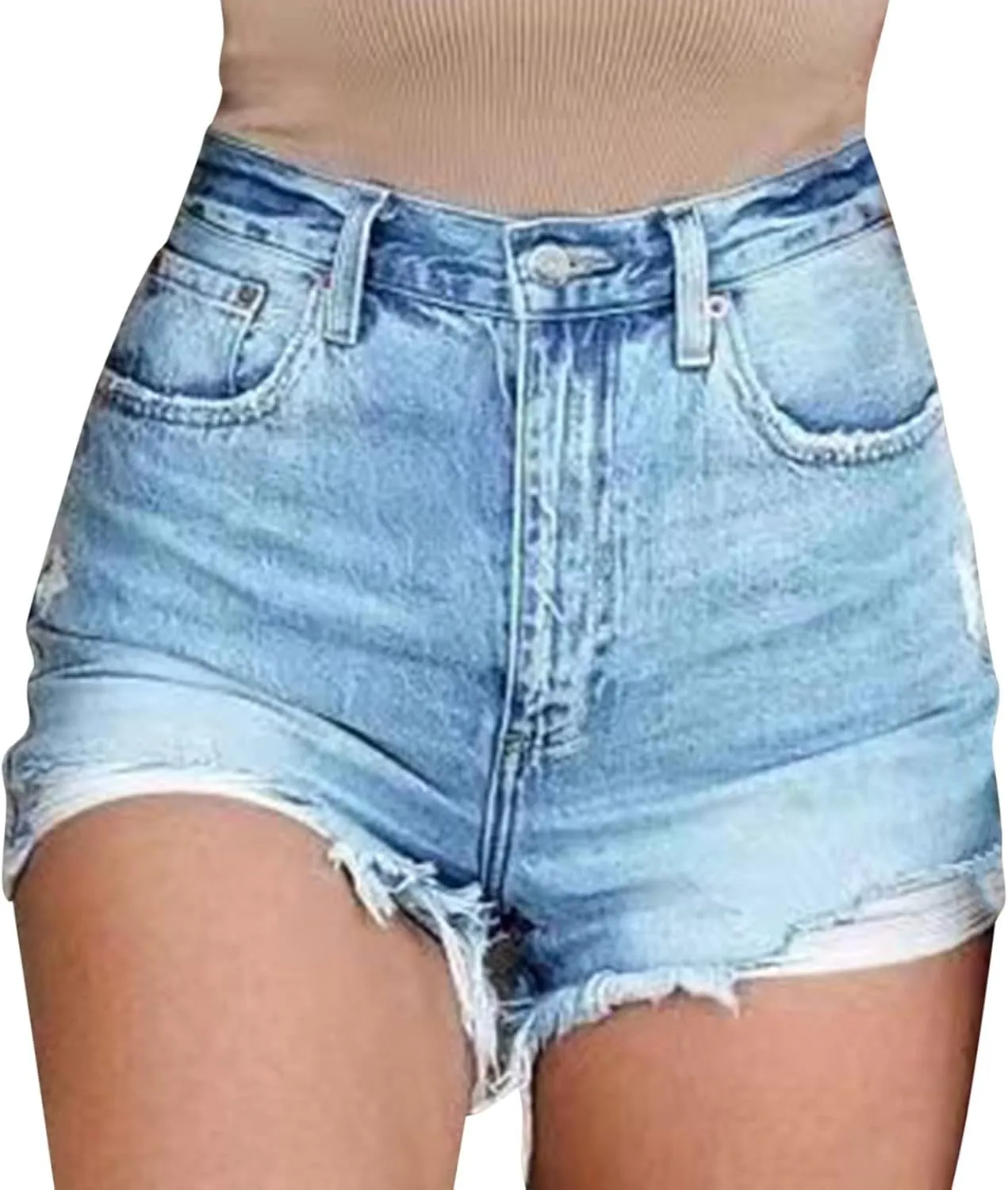 Women's Ripped Denim Shorts High Waisted Casual Summer Stretch Ladies Distressed Frayed Raw Hem Baggy Jean Shorts