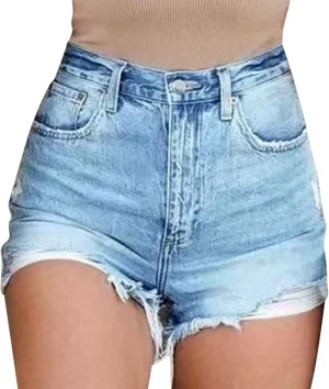 Women's Ripped Denim Shorts High Waisted Casual Summer Stretch Ladies Distressed Frayed Raw Hem Baggy Jean Shorts