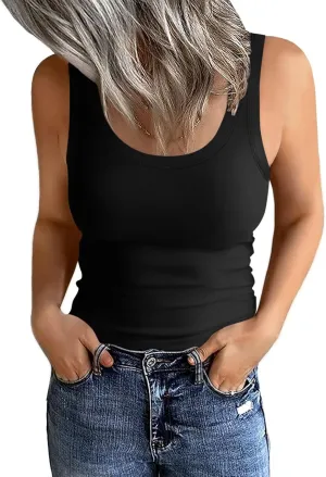 Womens Scoop Neck Tank Tops Summer Basic Sleeveless Slim Fit Tops Shirts 2025