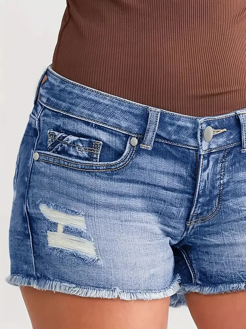 Women's Stretchy Slim-Fit Distressed Denim Shorts