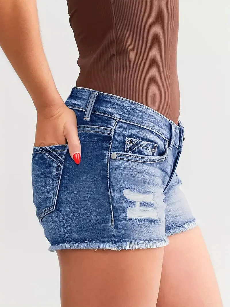 Women's Stretchy Slim-Fit Distressed Denim Shorts