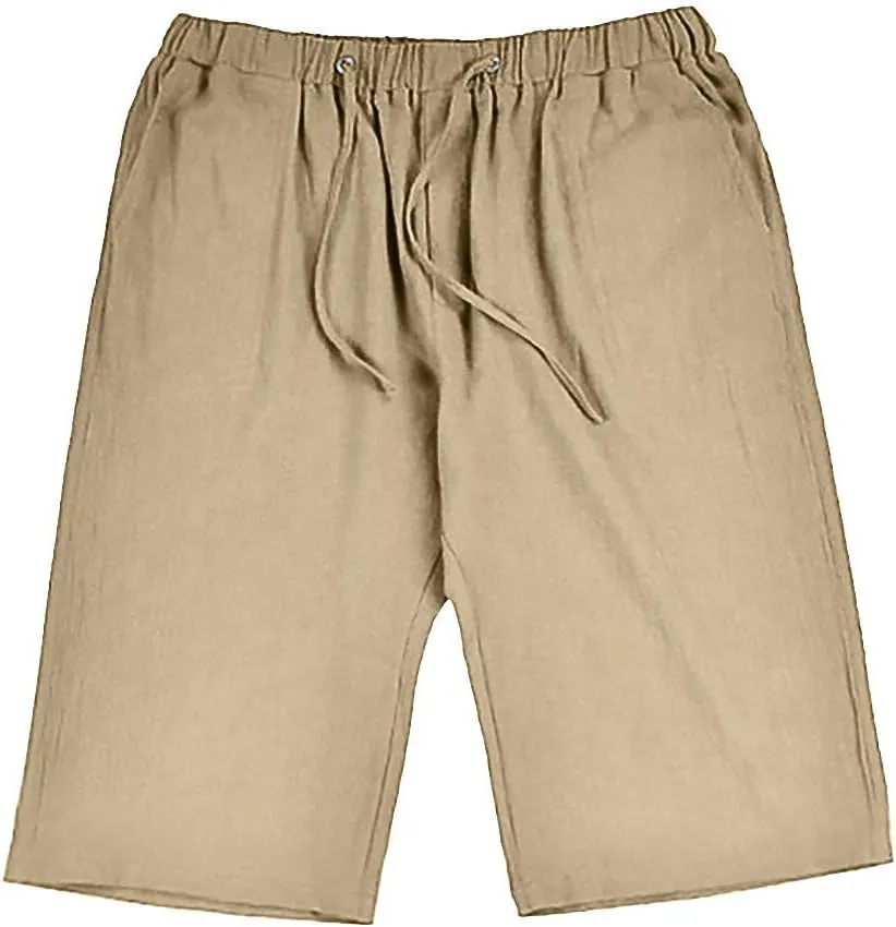 Womens Summer Casual Shorts Elastic Drawstring Waist Straight-Legs Shorts Cotton Linen 5 Inch Casual Shorts Sweat Shorts