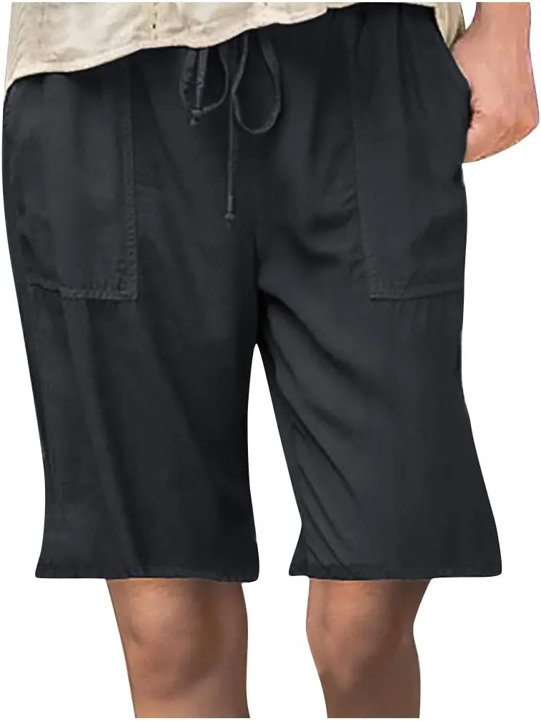 Womens Summer Casual Shorts Elastic Drawstring Waist Straight-Legs Shorts Cotton Linen 5 Inch Casual Shorts Sweat Shorts