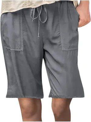 Womens Summer Casual Shorts Elastic Drawstring Waist Straight-Legs Shorts Cotton Linen 5 Inch Casual Shorts Sweat Shorts